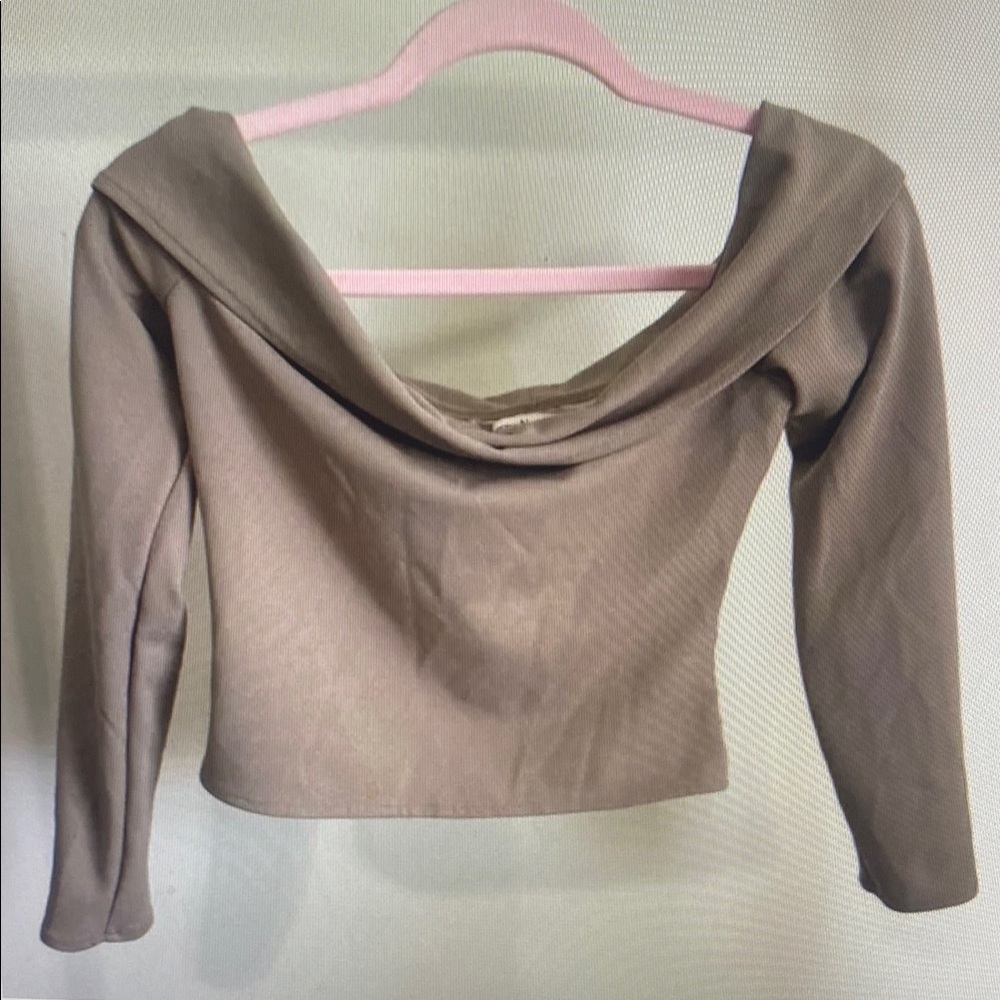 Tan Off-Shoulder Long Sleeve Top